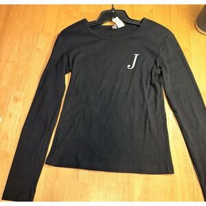 Black Long Sleeved Tee. Soft, Cute, Smudge, XL, With embroidered J